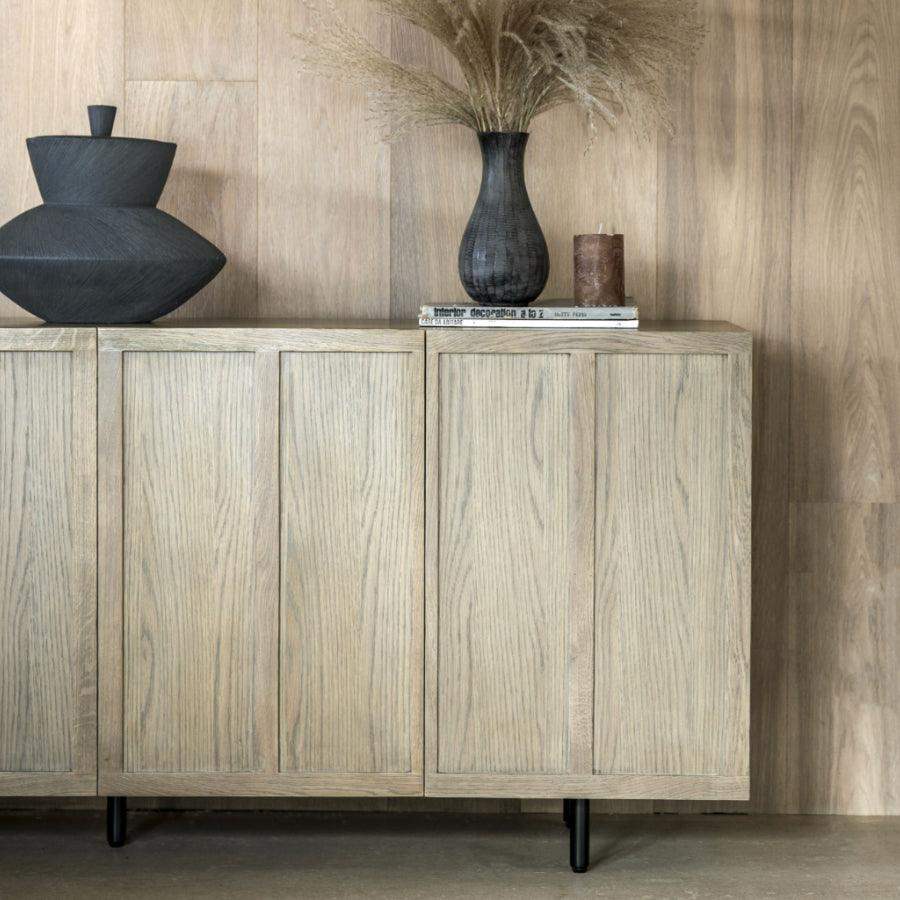 Weathered Oak Panel 4 Door Sideboard - The Farthing