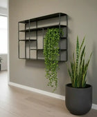 Modern wall shelf with plants in a minimalistic room