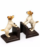 Dog-shaped bookends on a white background