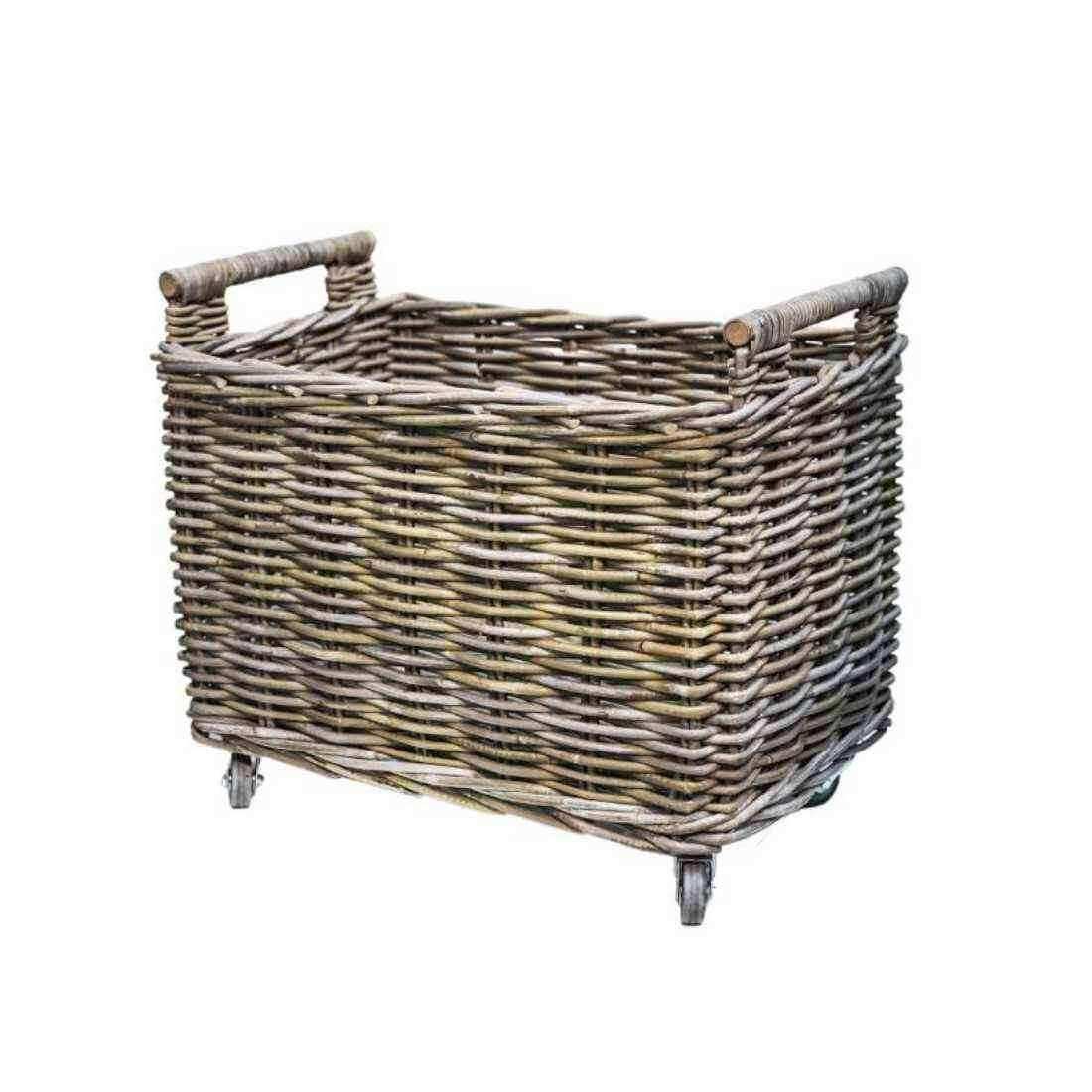 Wheeled Rattan Log Basket - The Farthing