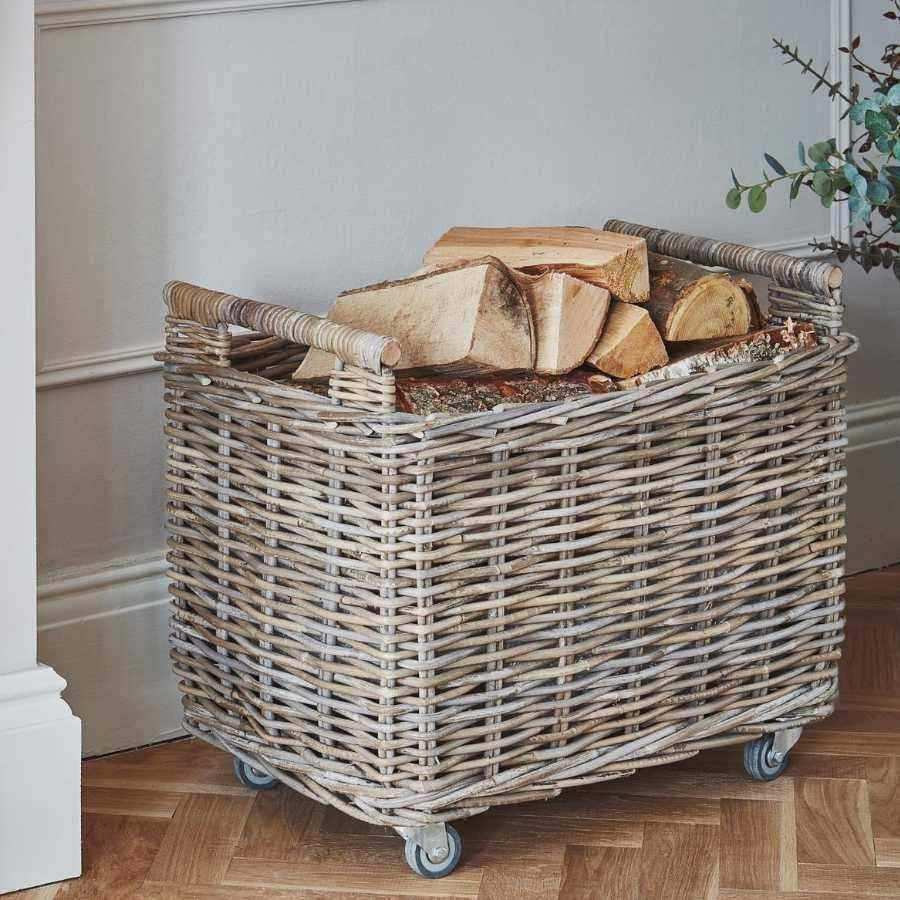 Wheeled Rattan Log Basket - The Farthing