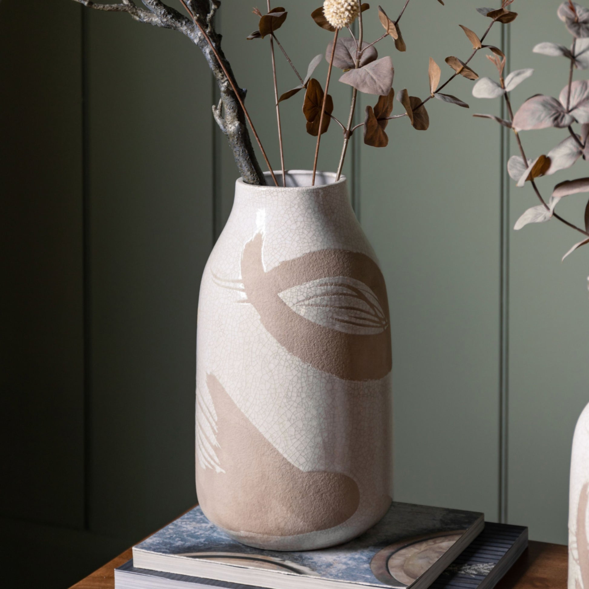 White & Brown Crackle Glaze Stoneware Vase - The Farthing