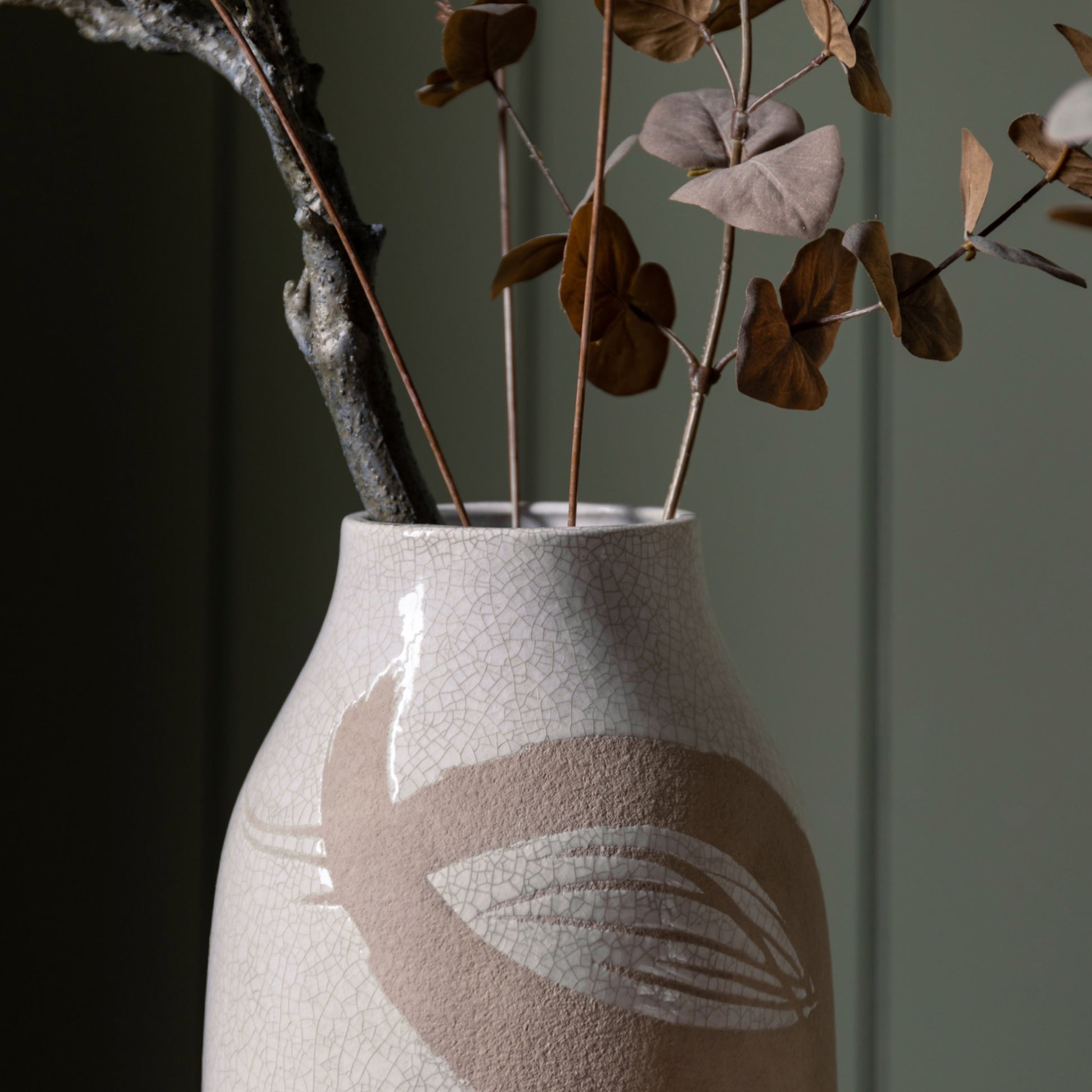 White & Brown Crackle Glaze Stoneware Vase - The Farthing