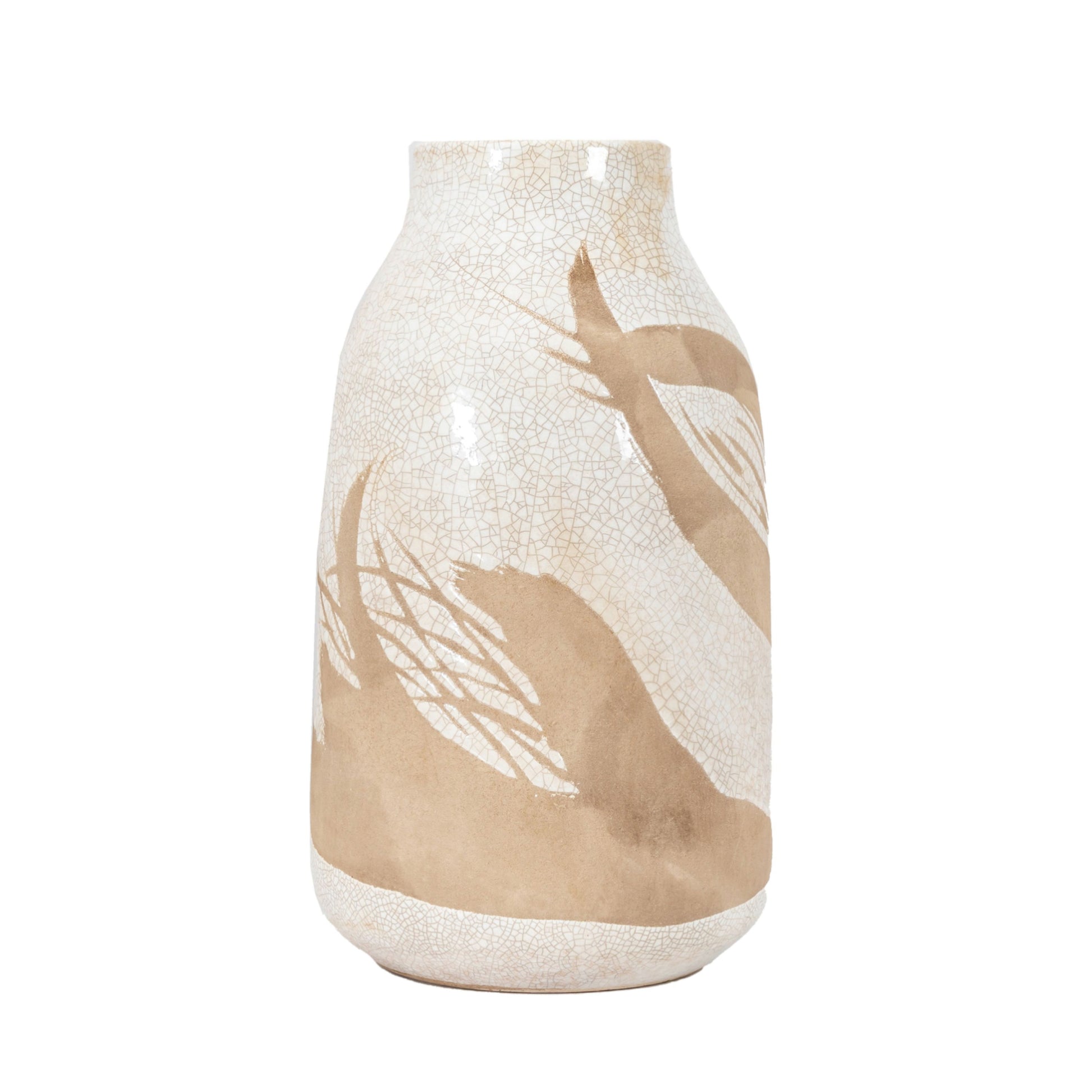 White & Brown Crackle Glaze Stoneware Vase - The Farthing