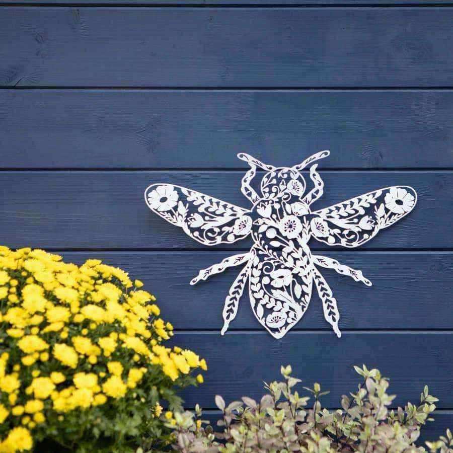 White Honeybee Silhouette Metal Garden Wall Art - The Farthing