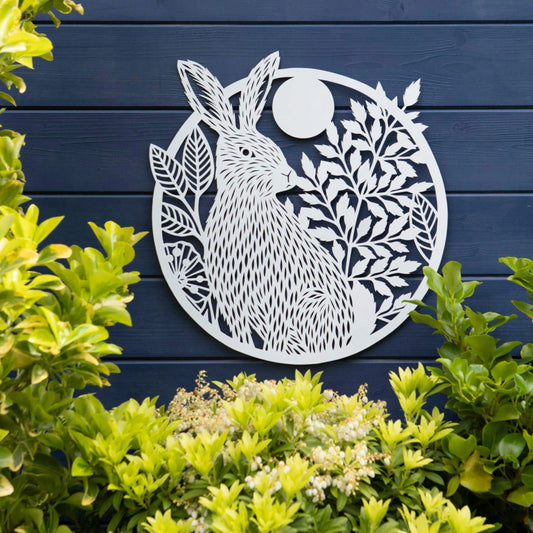 White rabbit Moon Metal Garden Wall Art - The Farthing