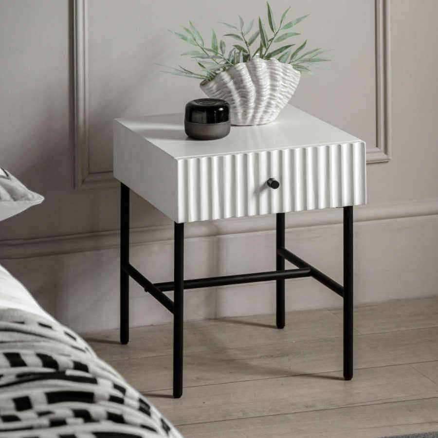 White Scalloped Front Side Table with Single Drawer - The Farthing