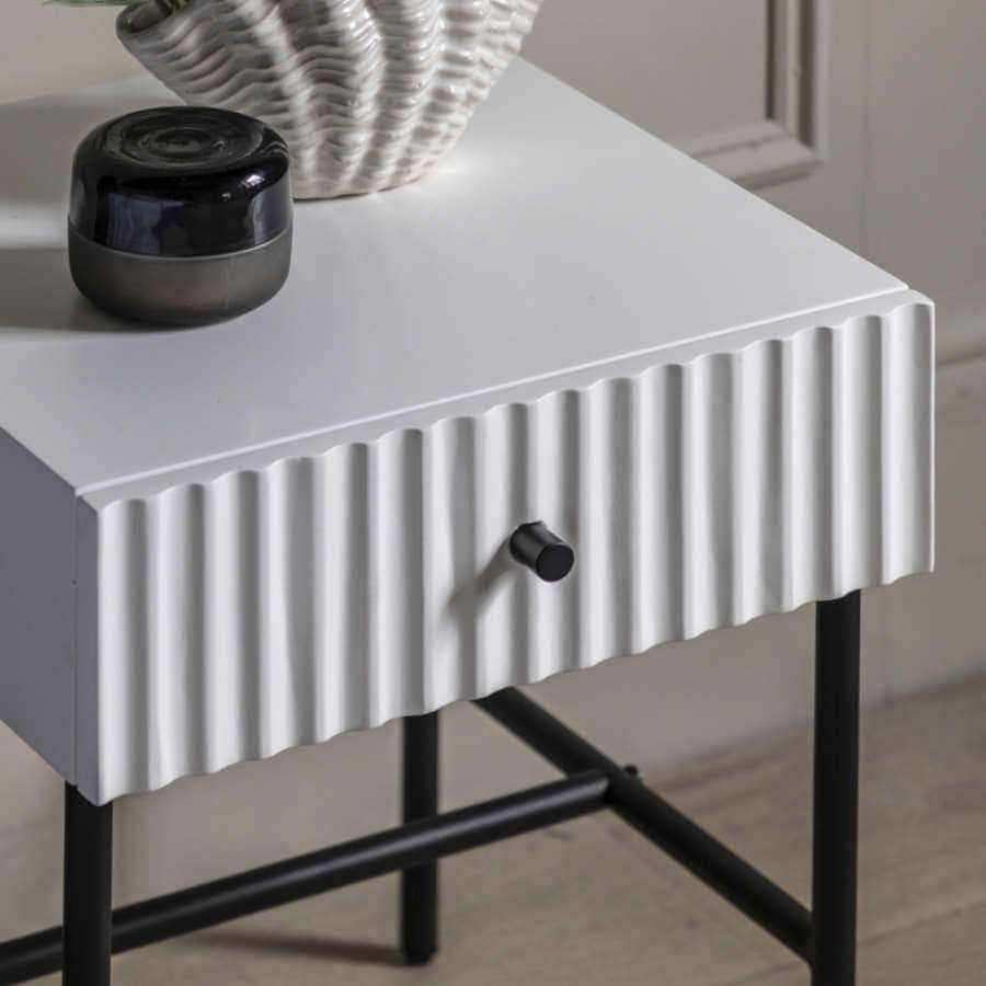 White Scalloped Front Side Table with Single Drawer - The Farthing