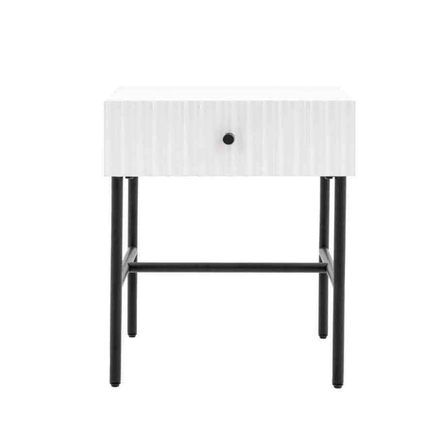 White Scalloped Front Side Table with Single Drawer - The Farthing