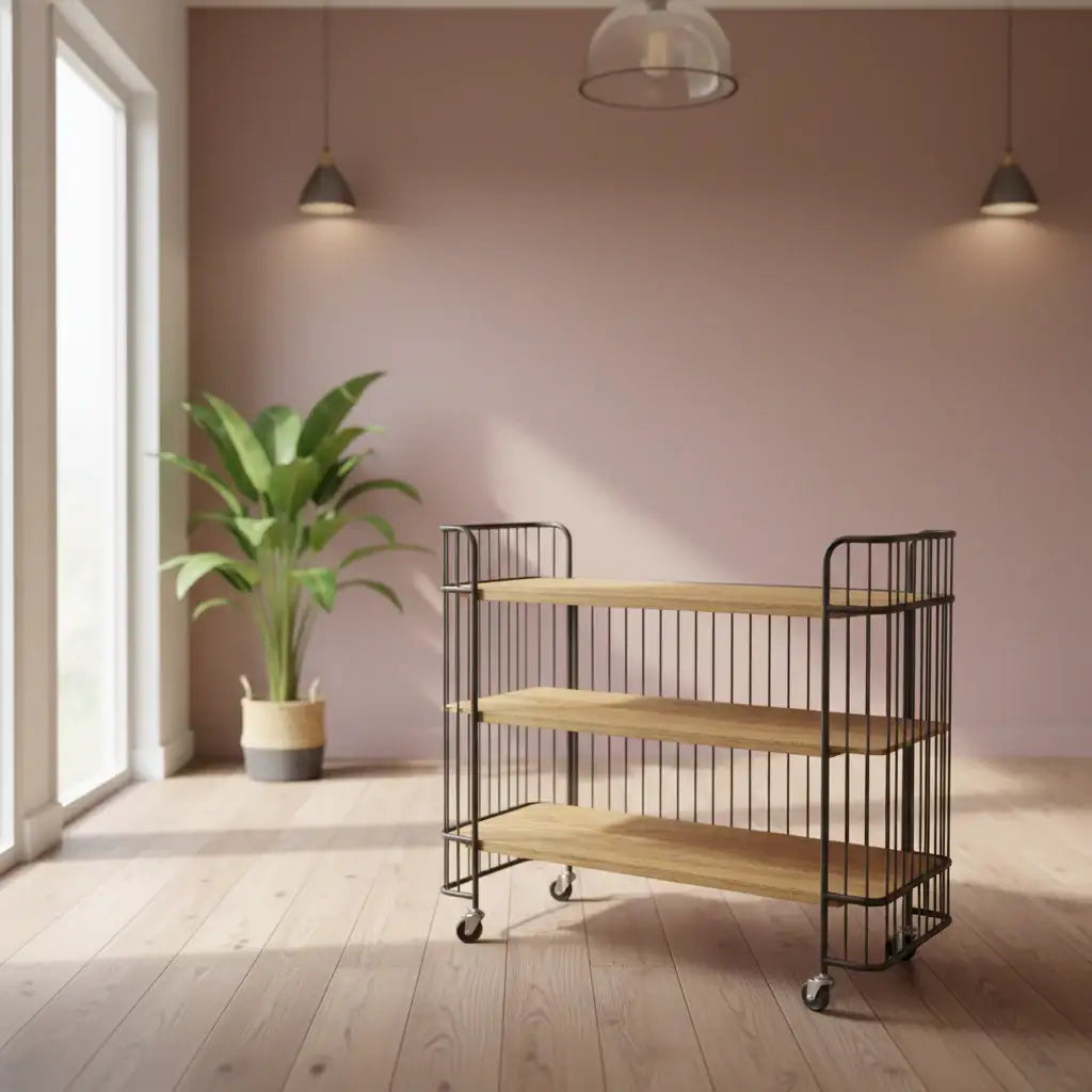 Wide Industrial Metal Shelf Trolley Unit