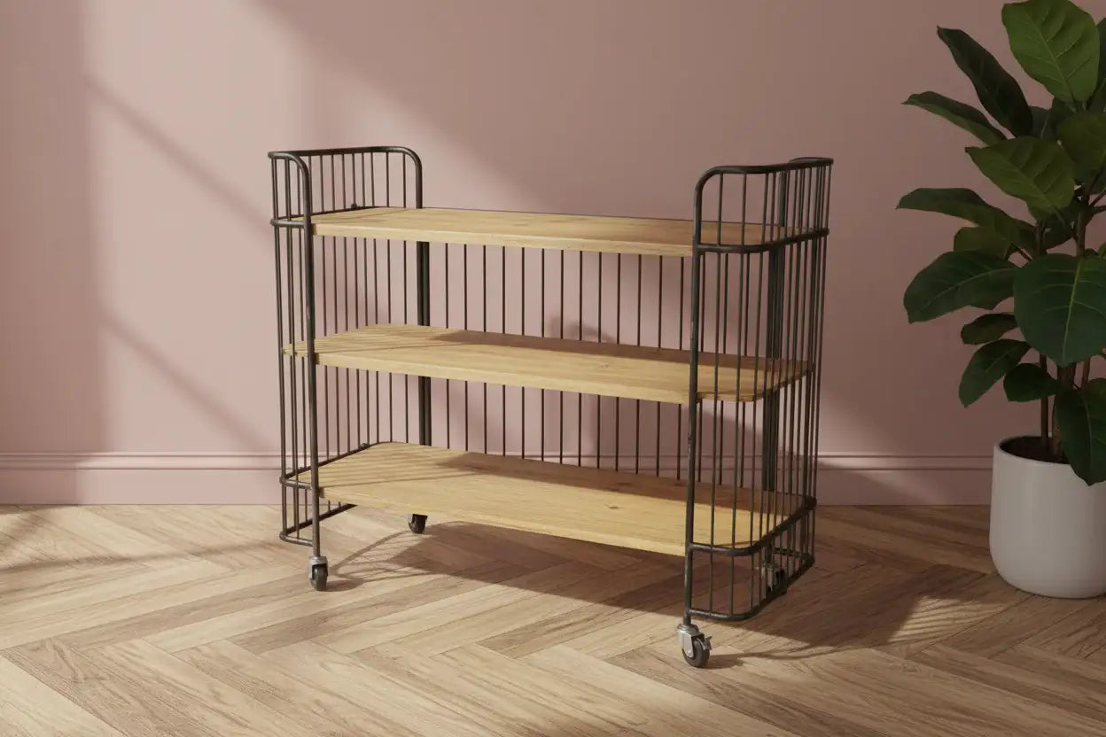 Wide Industrial Metal Shelf Trolley Unit