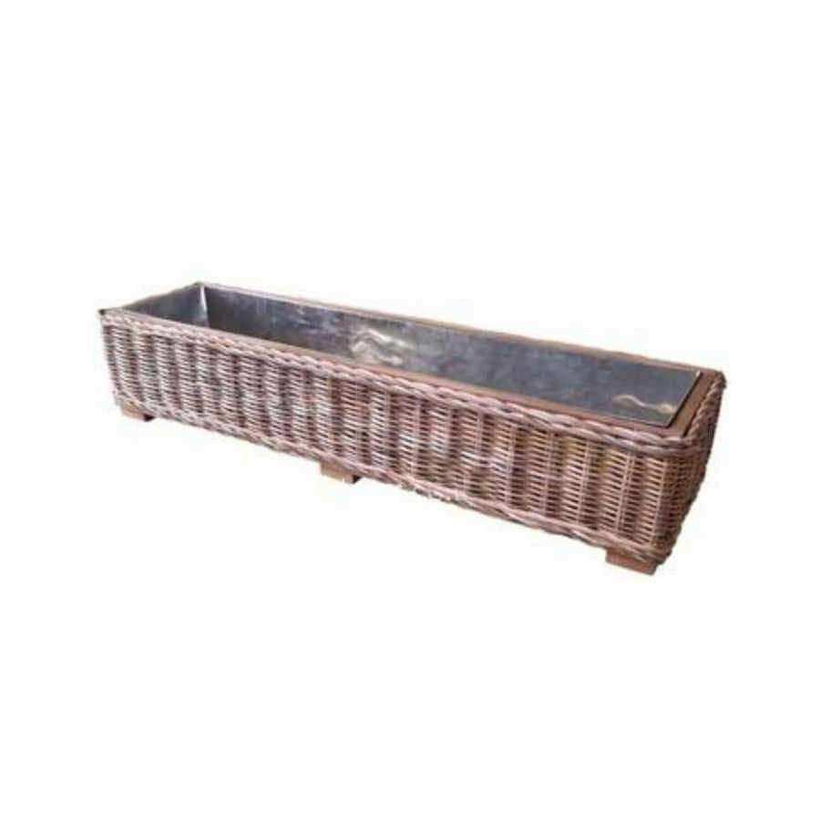 Wide Rectangular Rattan Trough Planter with Metal Insert - The Farthing
