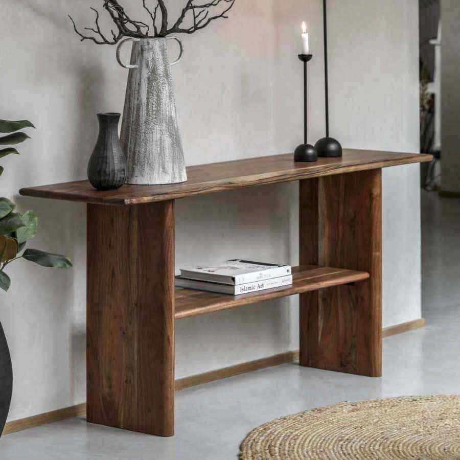 Wide Rectangular Rich Acacia Wood Console Table - The Farthing