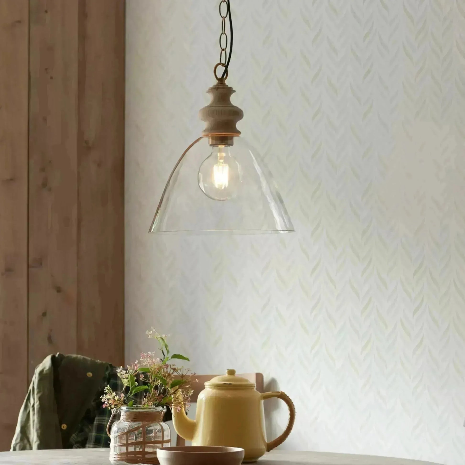 Wood and Glass Farm House Pendant Light - The Farthing