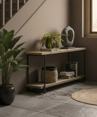 Wood and Metal 2 Tier Console Shelf Table
