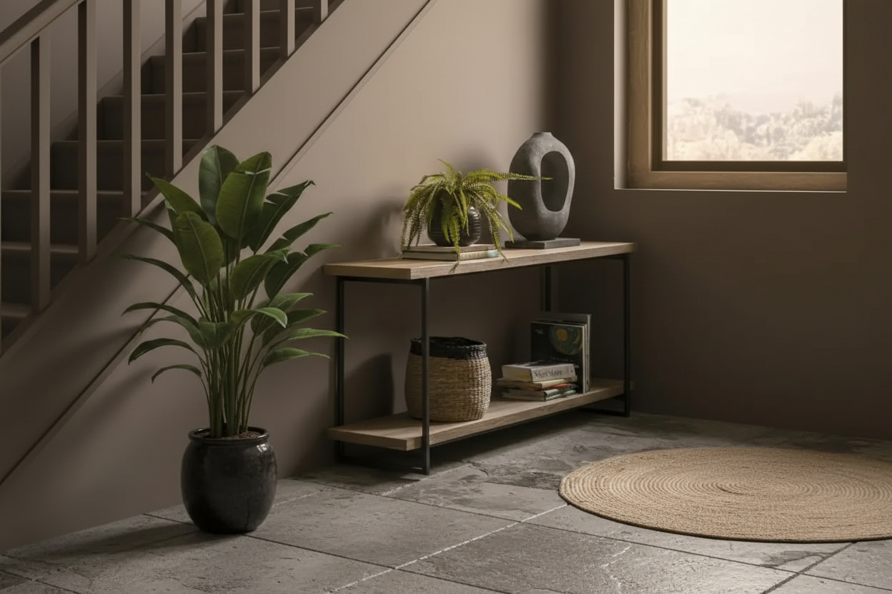 Wood and Metal 2 Tier Console Shelf Table