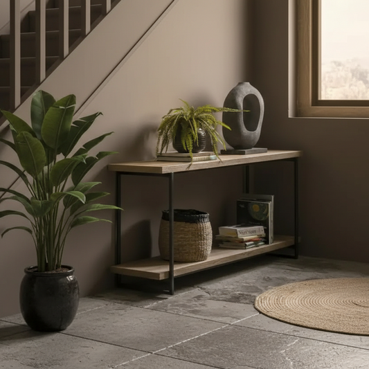 Wood and Metal 2 Tier Console Shelf Table 1