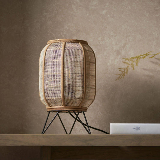 Wood and Natural Linen Table Lamp - The Farthing