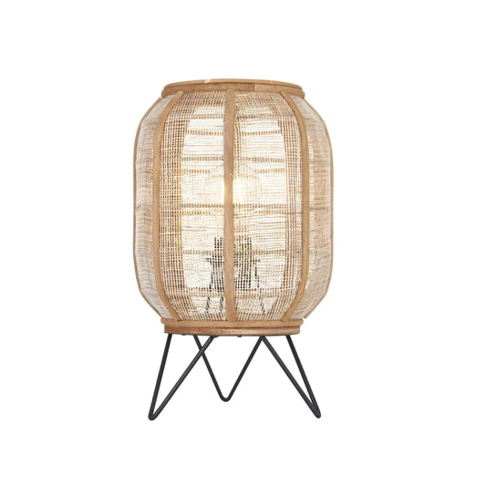 Wood and Natural Linen Table Lamp - The Farthing