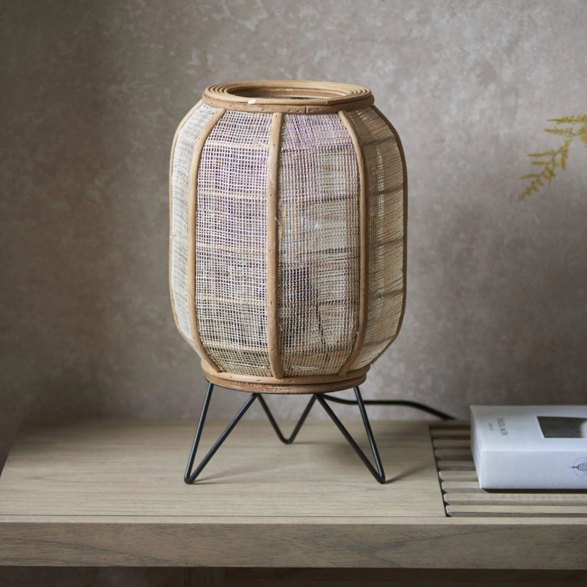 Wood and Natural Linen Table Lamp - The Farthing