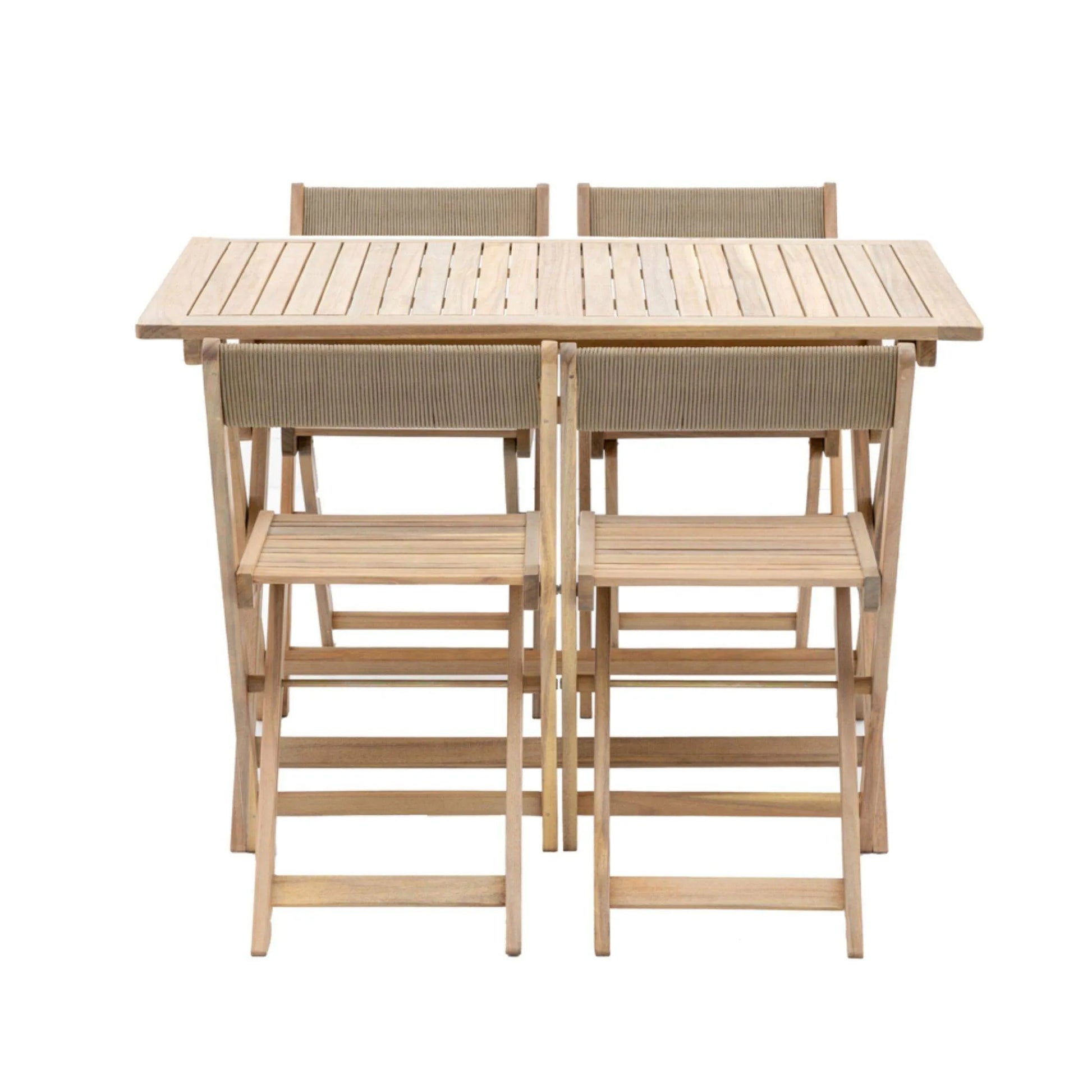 Wood & Rope Foldaway 4 Seater Garden Dining Set - The Farthing