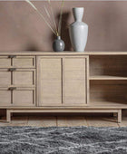 Wooden Cane Webbed 3 Drawer 2 Door Sideboard - The Farthing