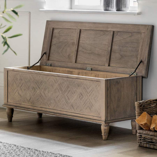 Wooden Parquet Style Storage Hallway Bench - The Farthing