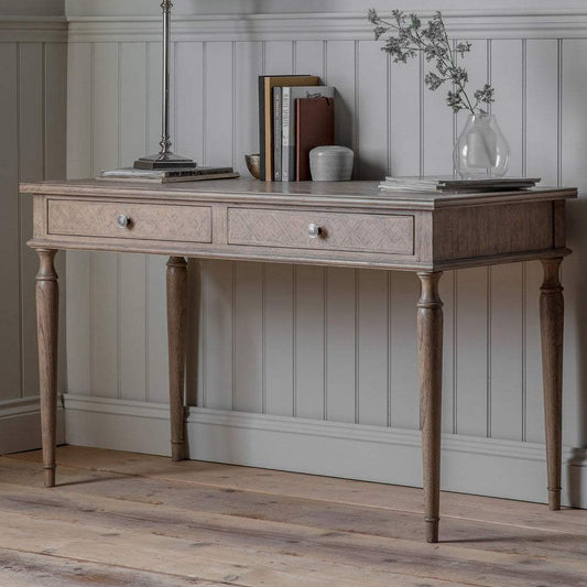 Wooden Parquet Styled 2 Drawer Desk - The Farthing