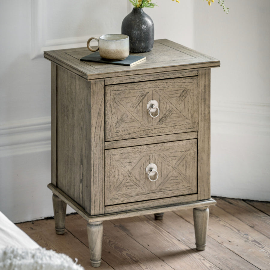 Wooden Parquet Styled Bedside Table - The Farthing