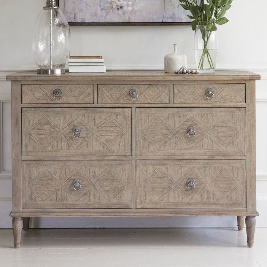 Wooden Parquet Styled Chest Of 7 Drawers - The Farthing