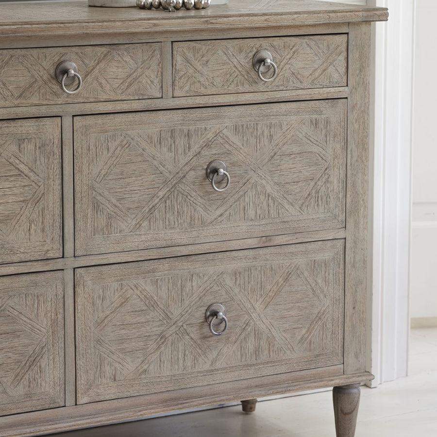 Wooden Parquet Styled Chest Of 7 Drawers - The Farthing