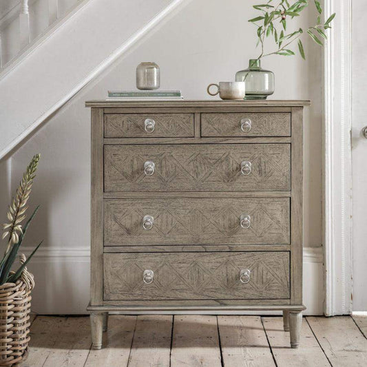 Wooden Parquet Styled Chest Of Drawers - The Farthing