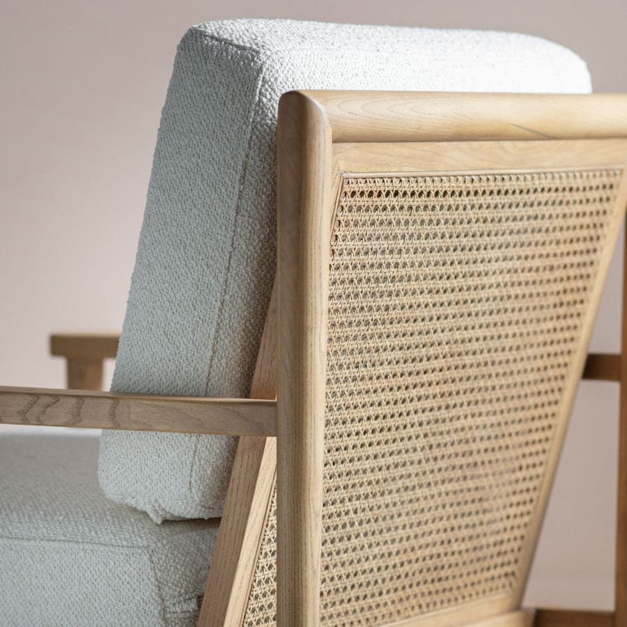 Woven Cain Backed Oak Padded Cream Armchair - The Farthing