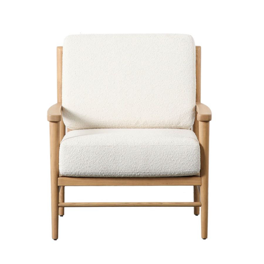 Woven Cain Backed Oak Padded Cream Armchair - The Farthing
