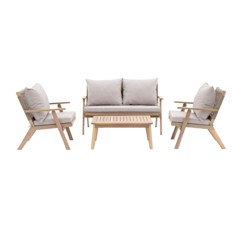 Woven Rope Wooden Outdoor Lounge Set - The Farthing