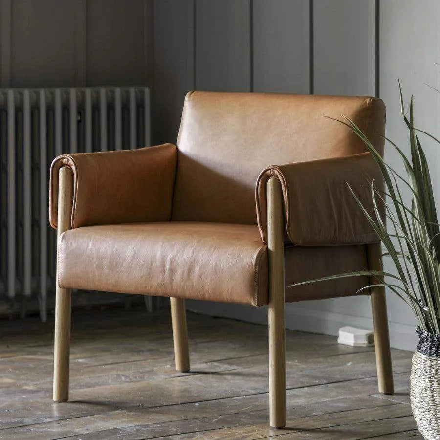 Leather armchair deals with wooden arms