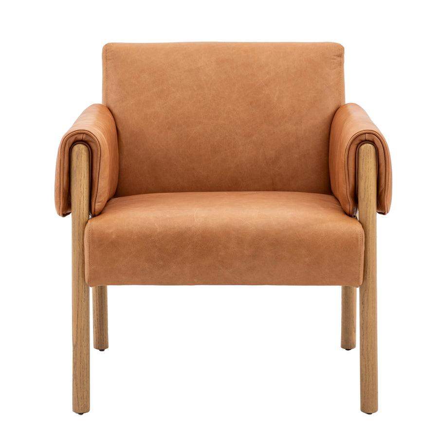 Wrapped Arm Brown Leather Armchair - The Farthing