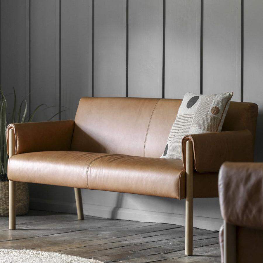 Wrapped Arm Brown Leather Two Seater Armchair - The Farthing