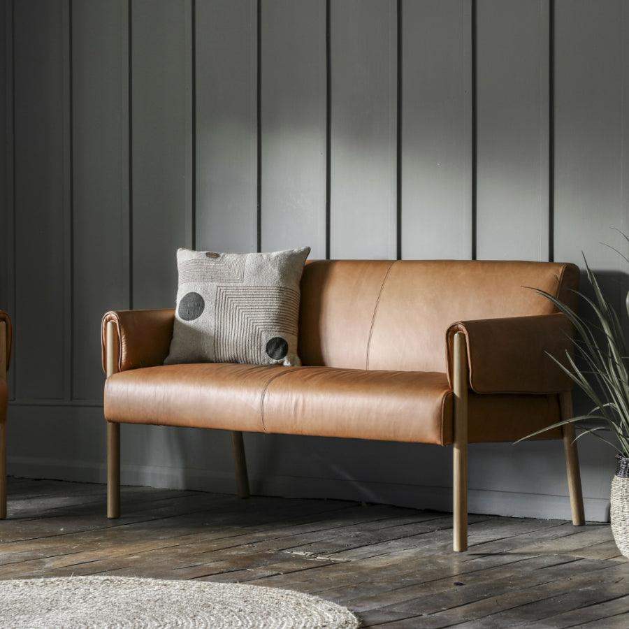 Wrapped Arm Brown Leather Two Seater Armchair - The Farthing