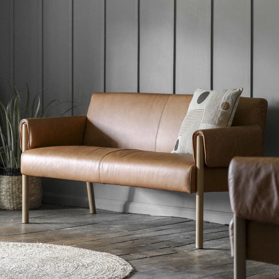 Wrapped Arm Brown Leather Two Seater Armchair - The Farthing