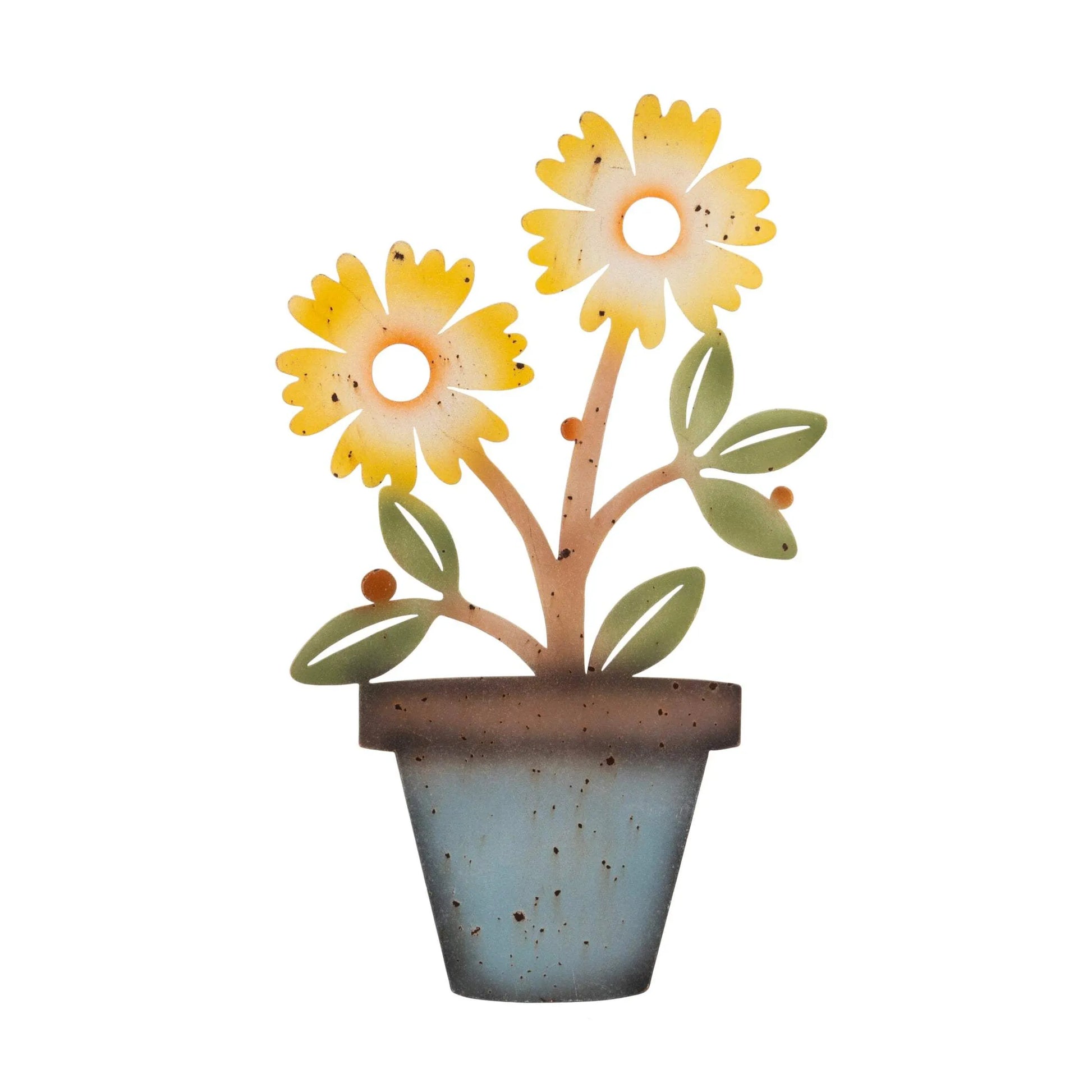 Yellow Potted Flowers Metal Garden Wall Art - The Farthing