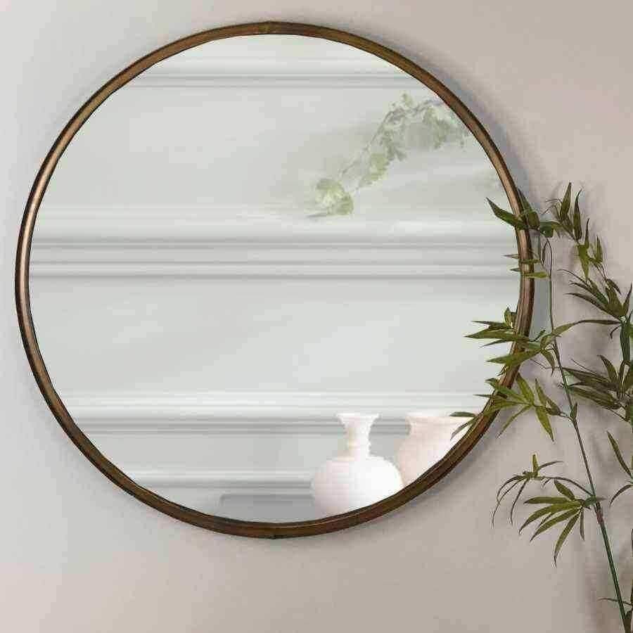 Aged Bronze Round Metal Mirror - The Farthing