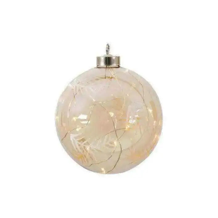 Amber Feather Etched Bauble with LED - The Farthing