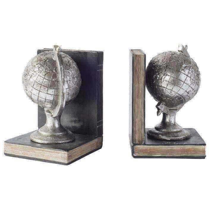 Antique Style Silver Globe Bookends - The Farthing