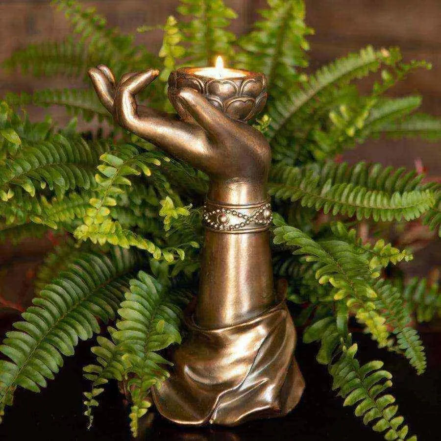 Antiqued Golden Arm Candle Holder - The Farthing