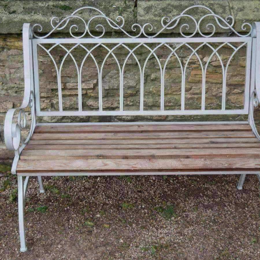 Antiqued Grey Metal & Wood Garden Bench - The Farthing