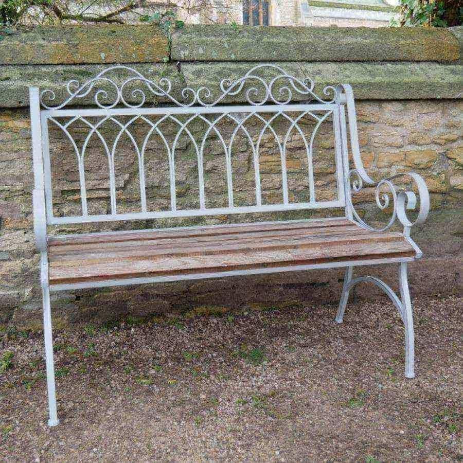 Antiqued Grey Metal & Wood Garden Bench - The Farthing