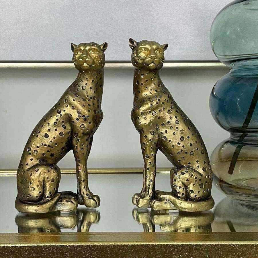 Brass Cheetah Figurine Ornaments Sculpture for Bookcase Shelf Cafe
