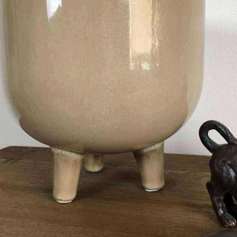 Beige Glaze Footed Plant Pot - The Farthing