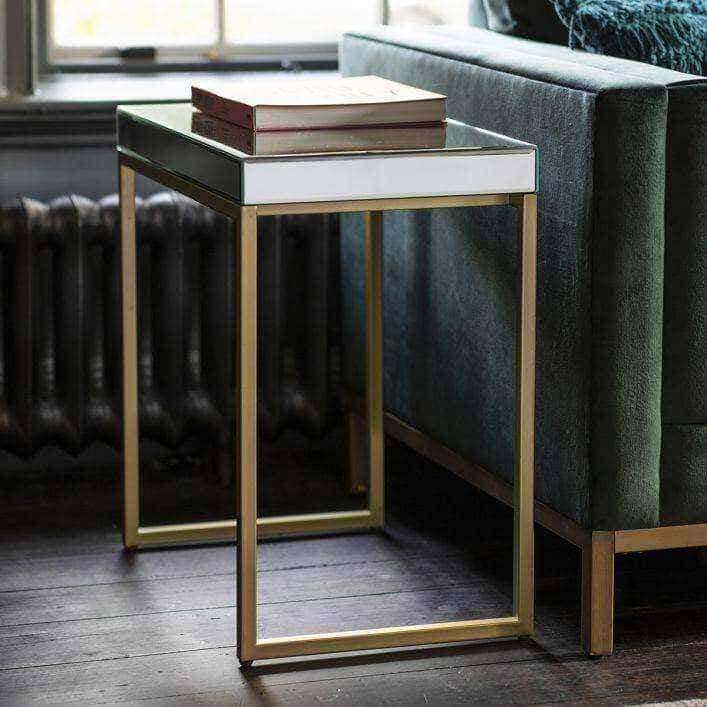 Bevelled Mirror Top with Soft Gold Legs Side Table - The Farthing